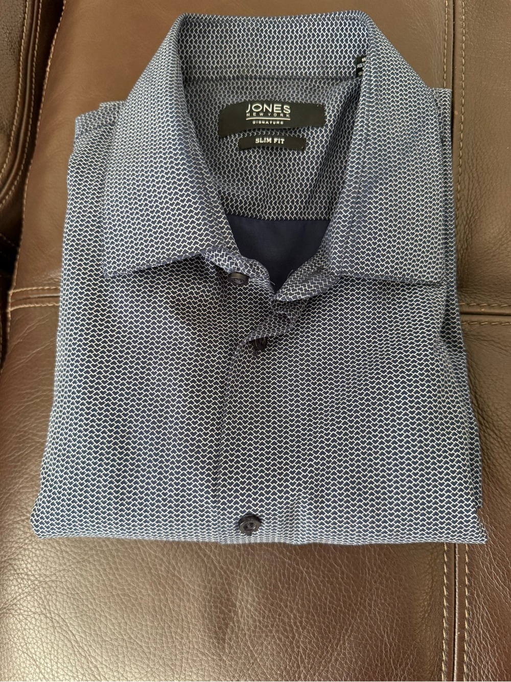 Jones New York Men's Blue Micro-Pattern Dress Shirt